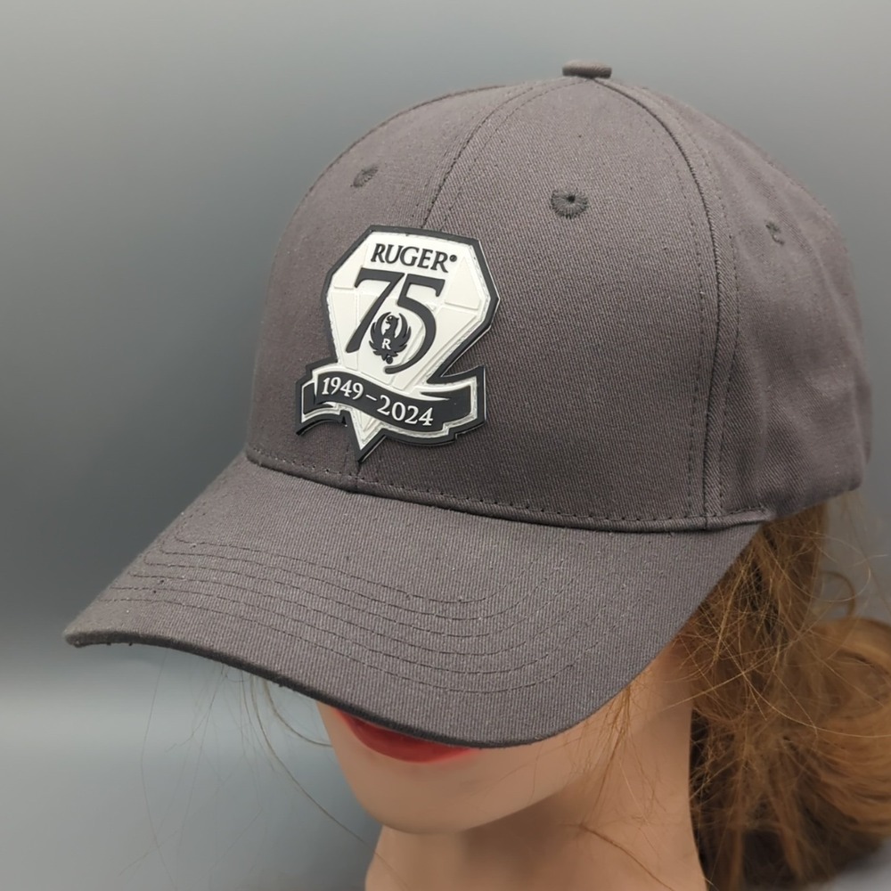 Ruger 75th Anniversary Dark Gray Adjustable Rubber Logo Hat Cap Strapback